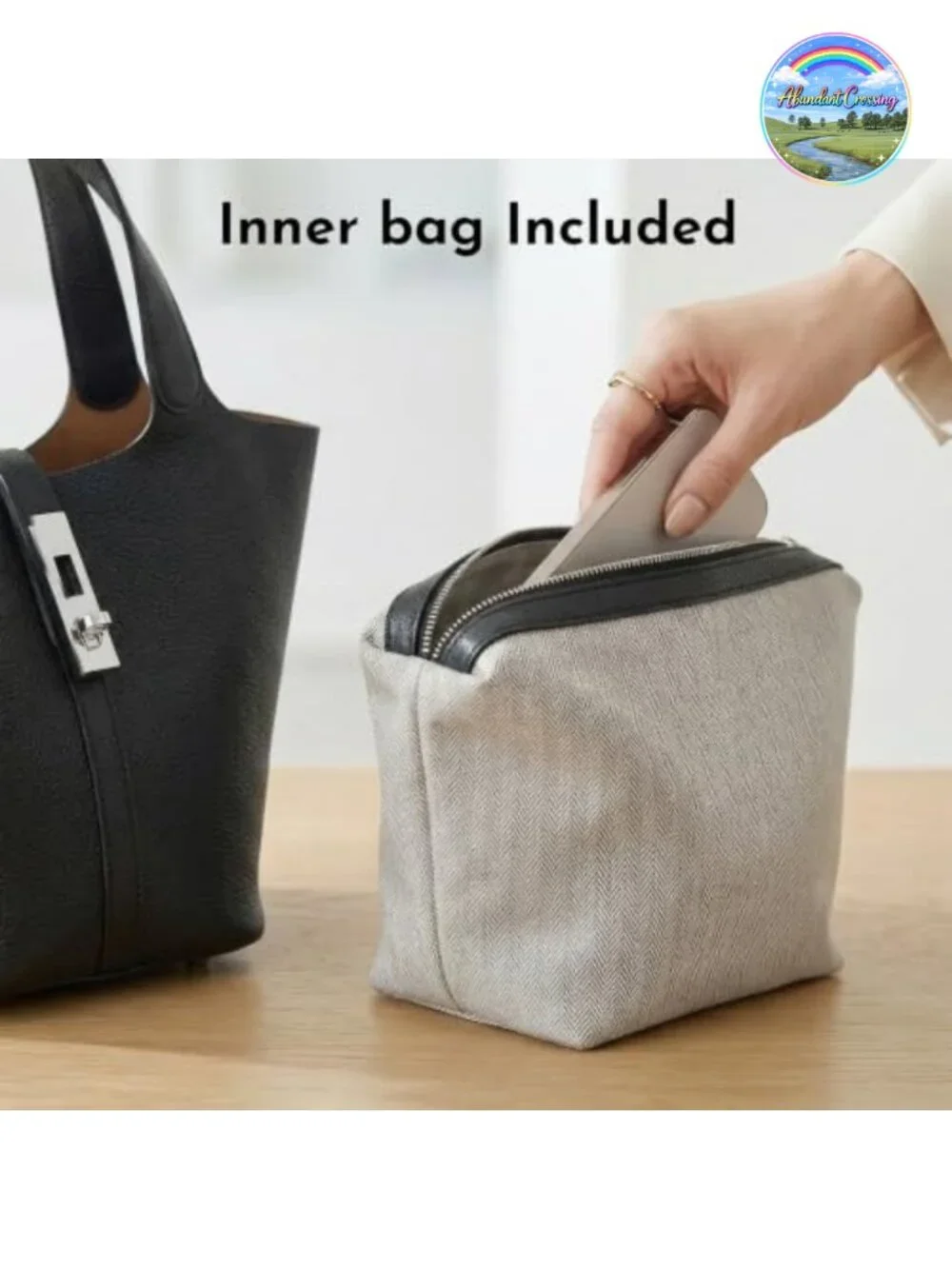 Bucket Purse Vegan Leather Top Handle Handbag Detachable Pouch
